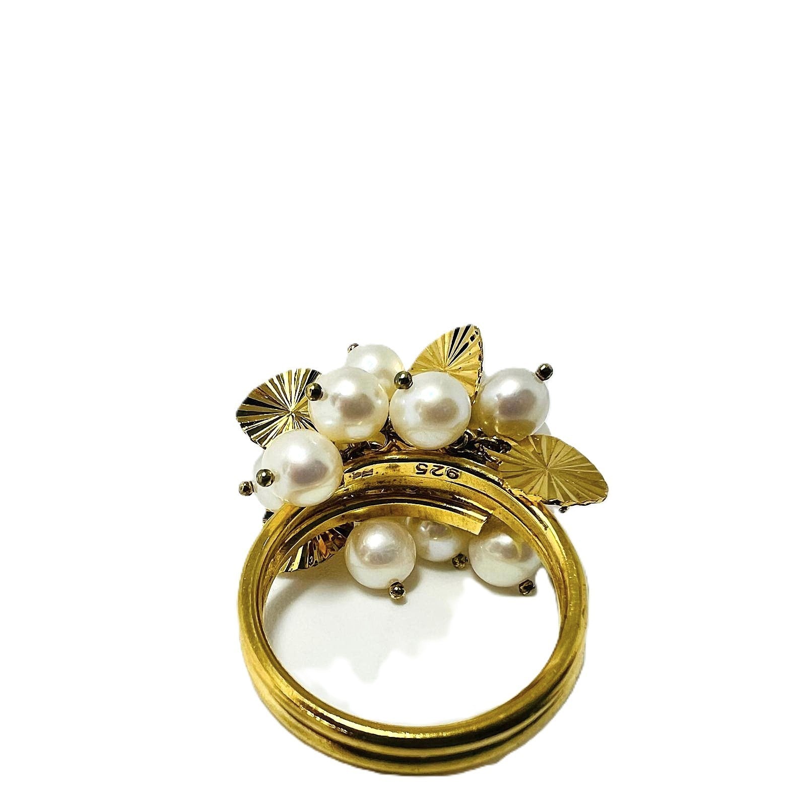 925 Silber vergoldeter Echtperlen-Cluster Ring