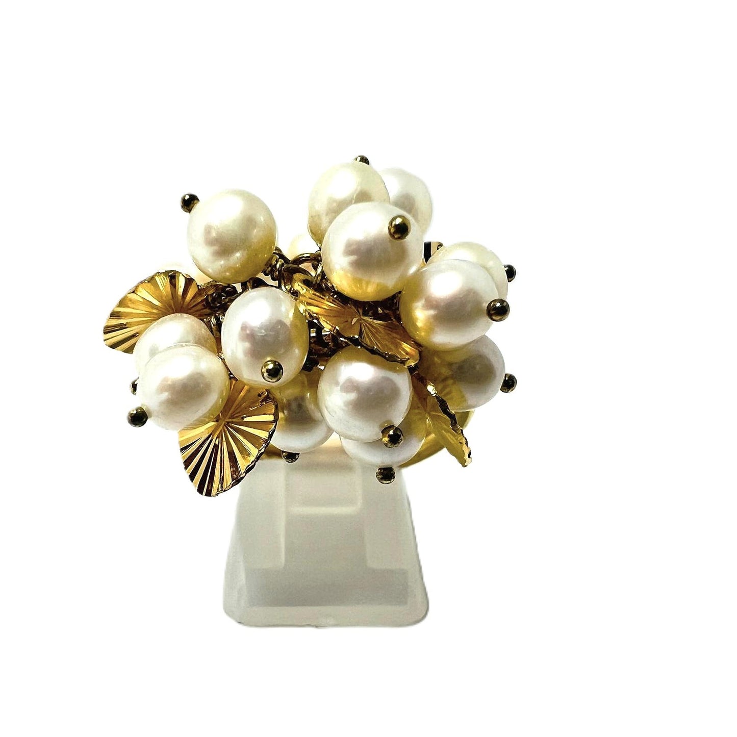 925 Silber vergoldeter Echtperlen-Cluster Ring