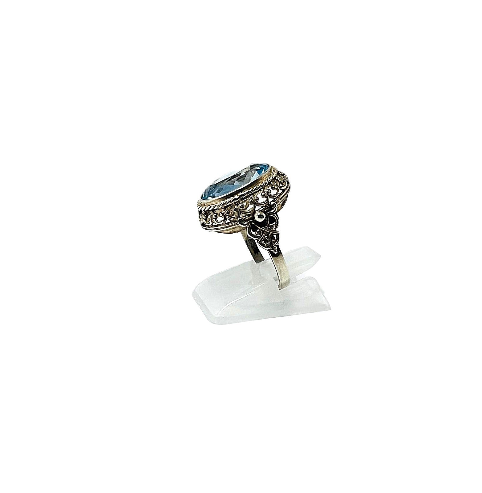 925 Silberring mit großem blauem Topas 