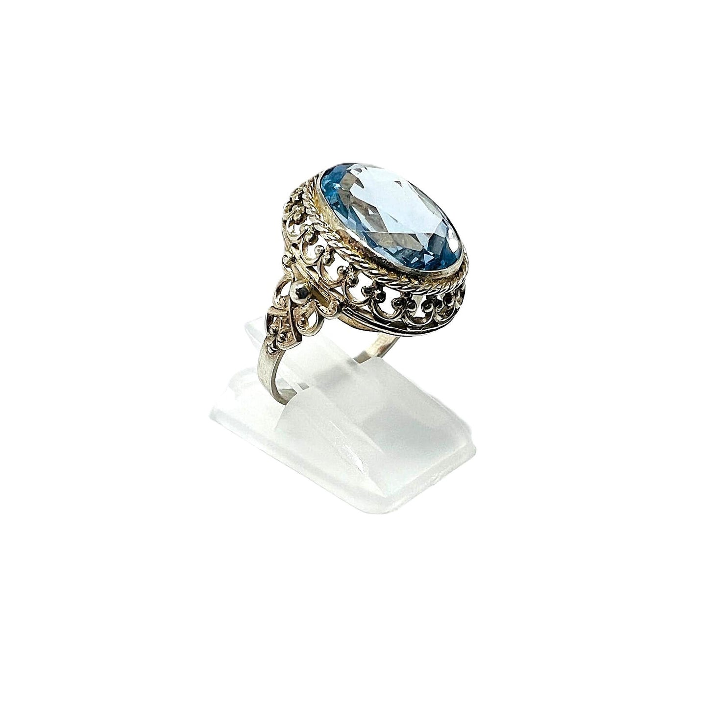 925 Silberring mit großem blauem Topas 