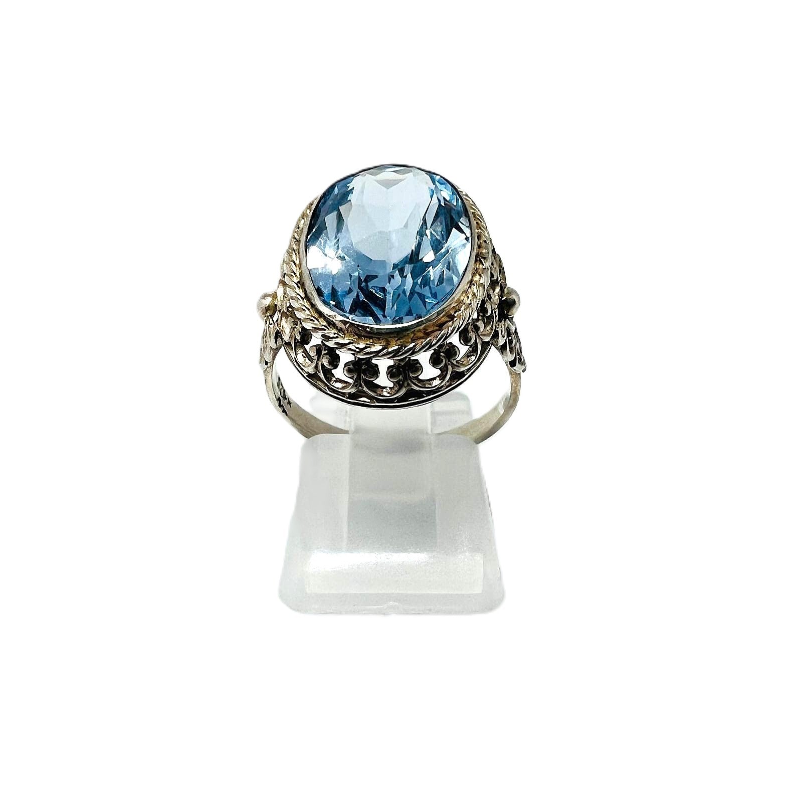 925 Silberring mit großem blauem Topas 