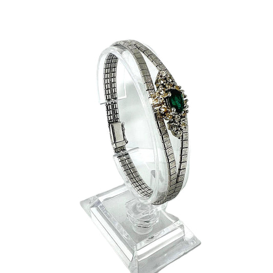Art-Deco 925 Silberarmband mit smaragdgrünem Kristallstein