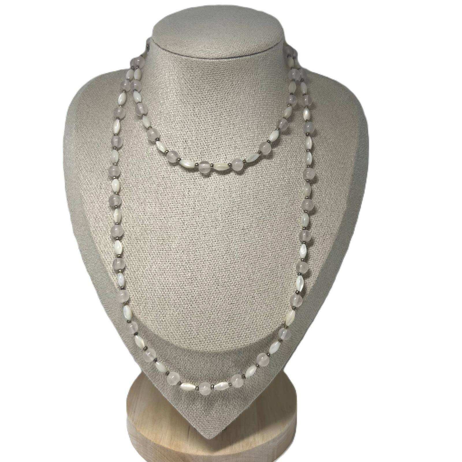 Vintage-Kette Perlmutt & Rosenquarz 