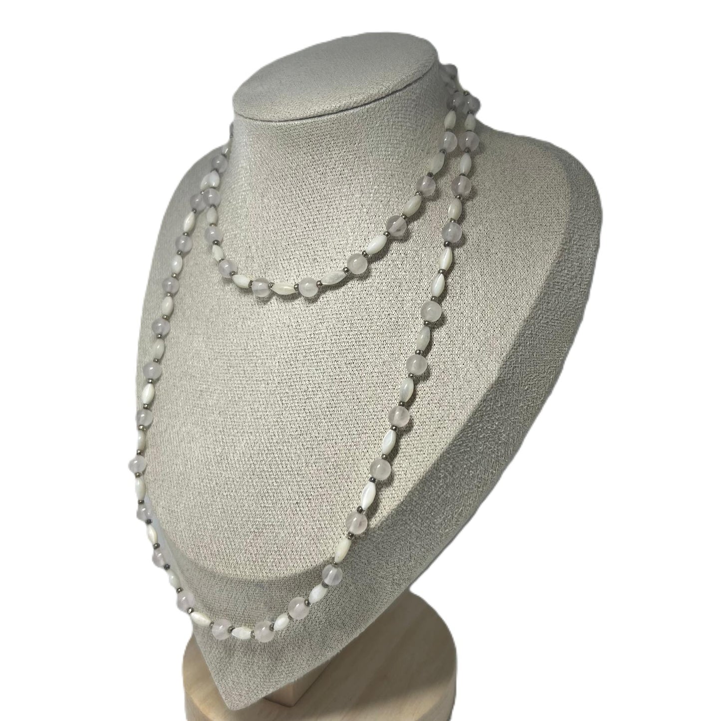 Vintage-Kette Perlmutt & Rosenquarz 