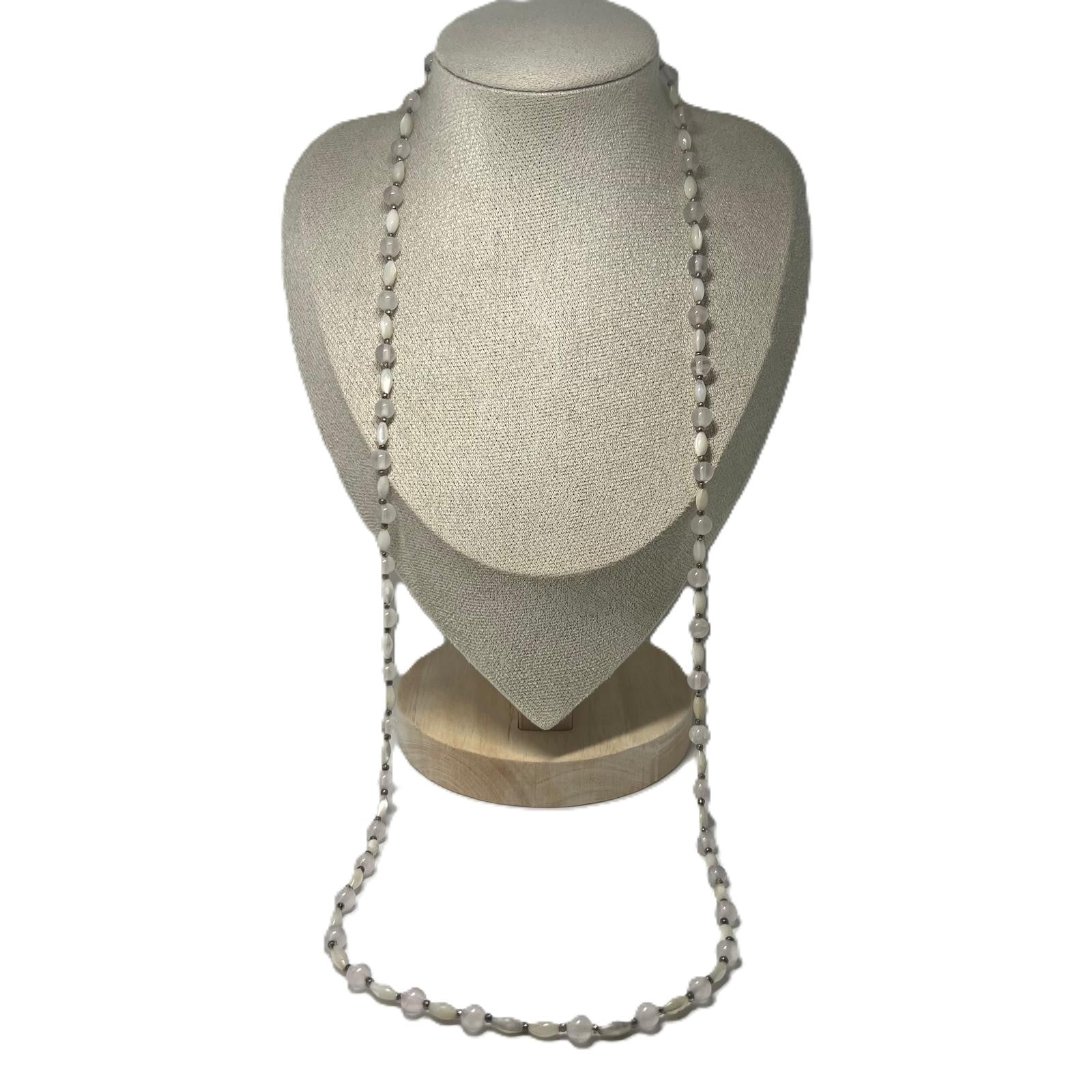 Vintage-Kette Perlmutt & Rosenquarz 