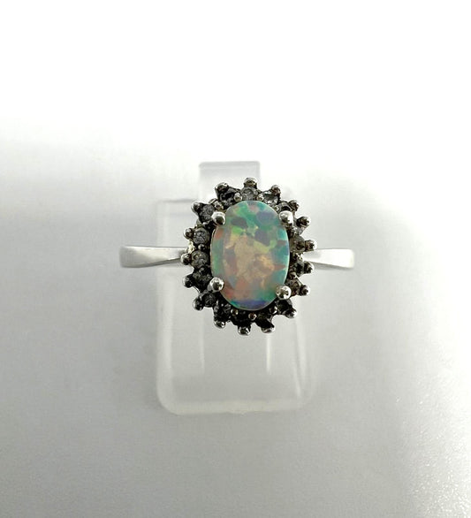 925er Silberring mit Opal & Zirkonia 