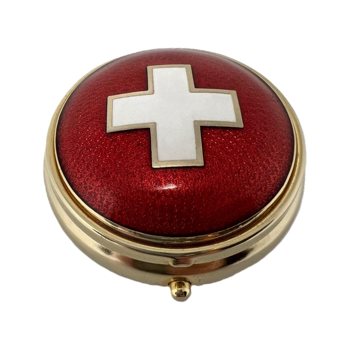Vintage Pillendose mit Kreuz