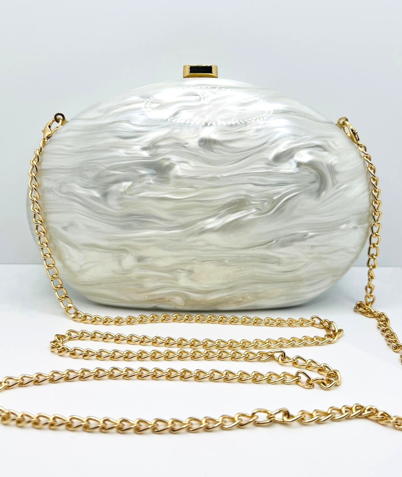 Abendtasche Clutch Perlmutt Weiß