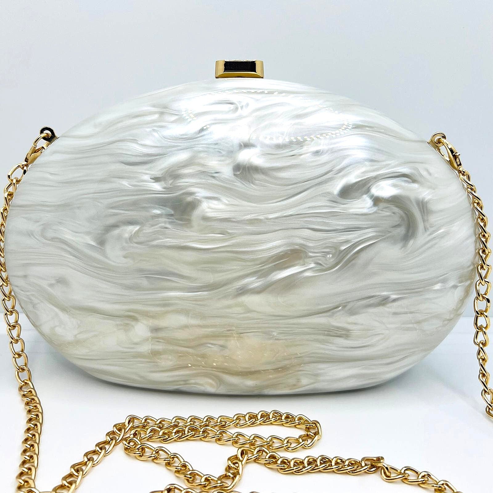 Abendtasche Clutch Perlmutt Weiß