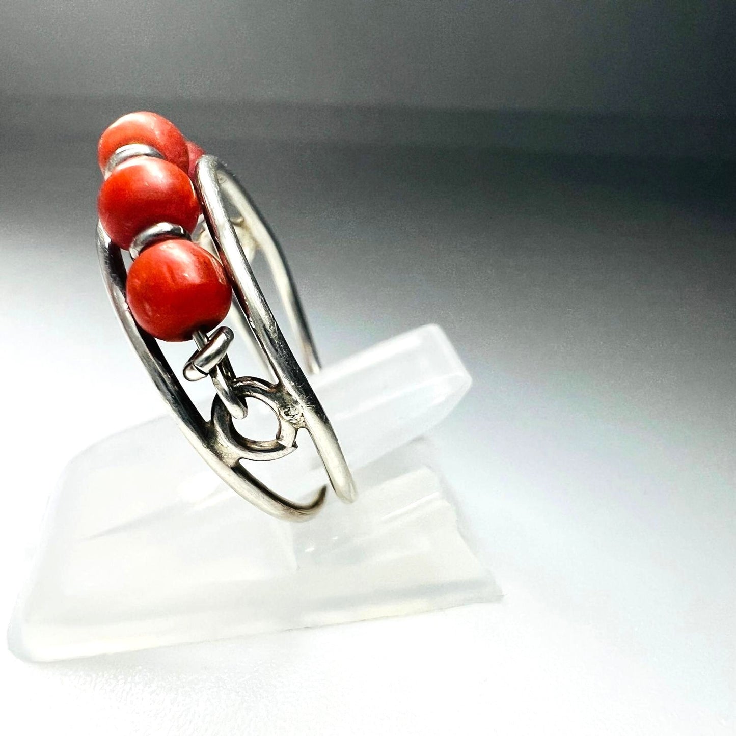 830er Silber Ring mit Mittelmeer Korallen