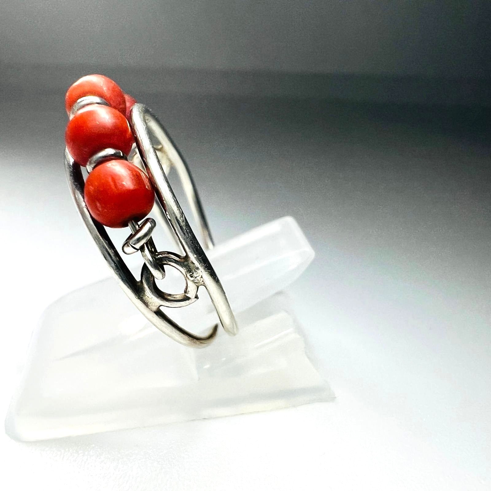 830er Silber Ring mit Mittelmeer Korallen