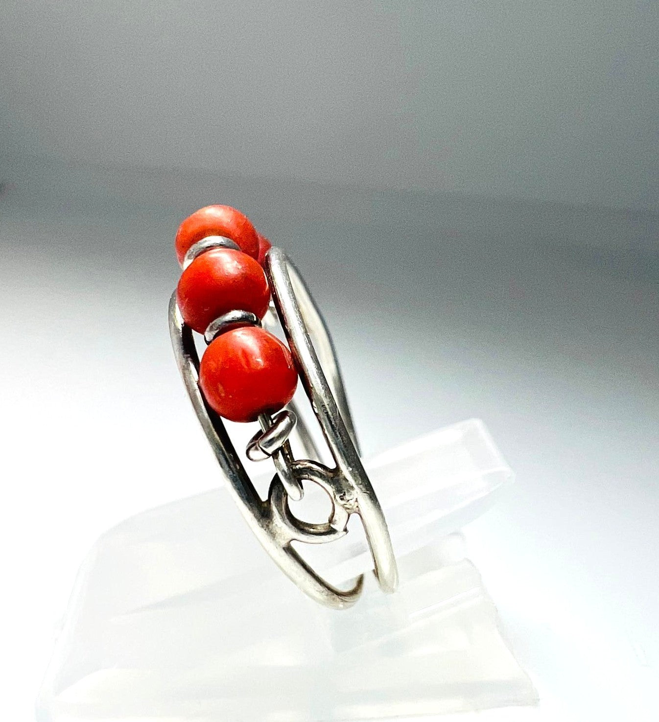 830er Silber Ring mit Mittelmeer Korallen
