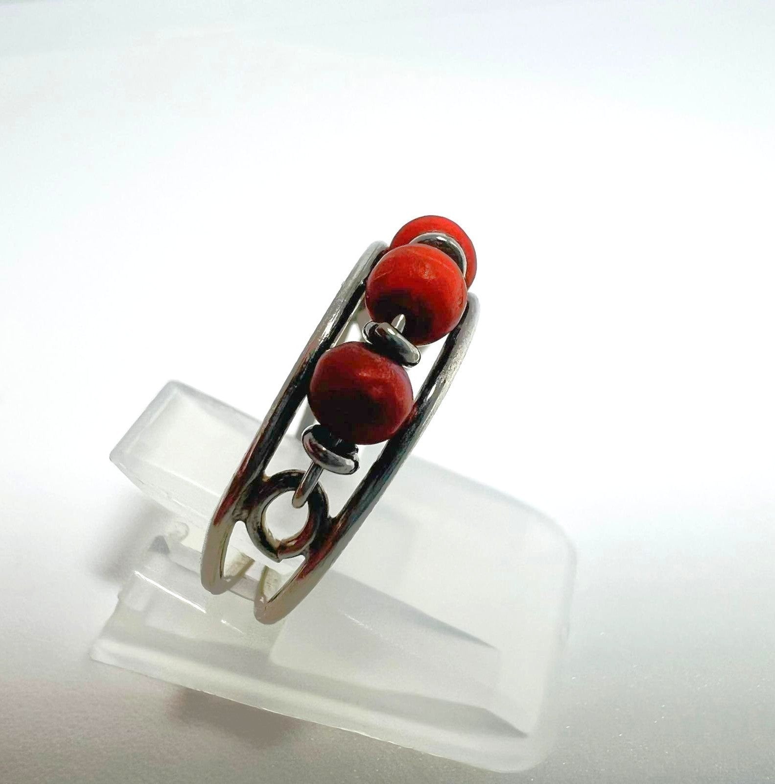 830er Silber Ring mit Mittelmeer Korallen