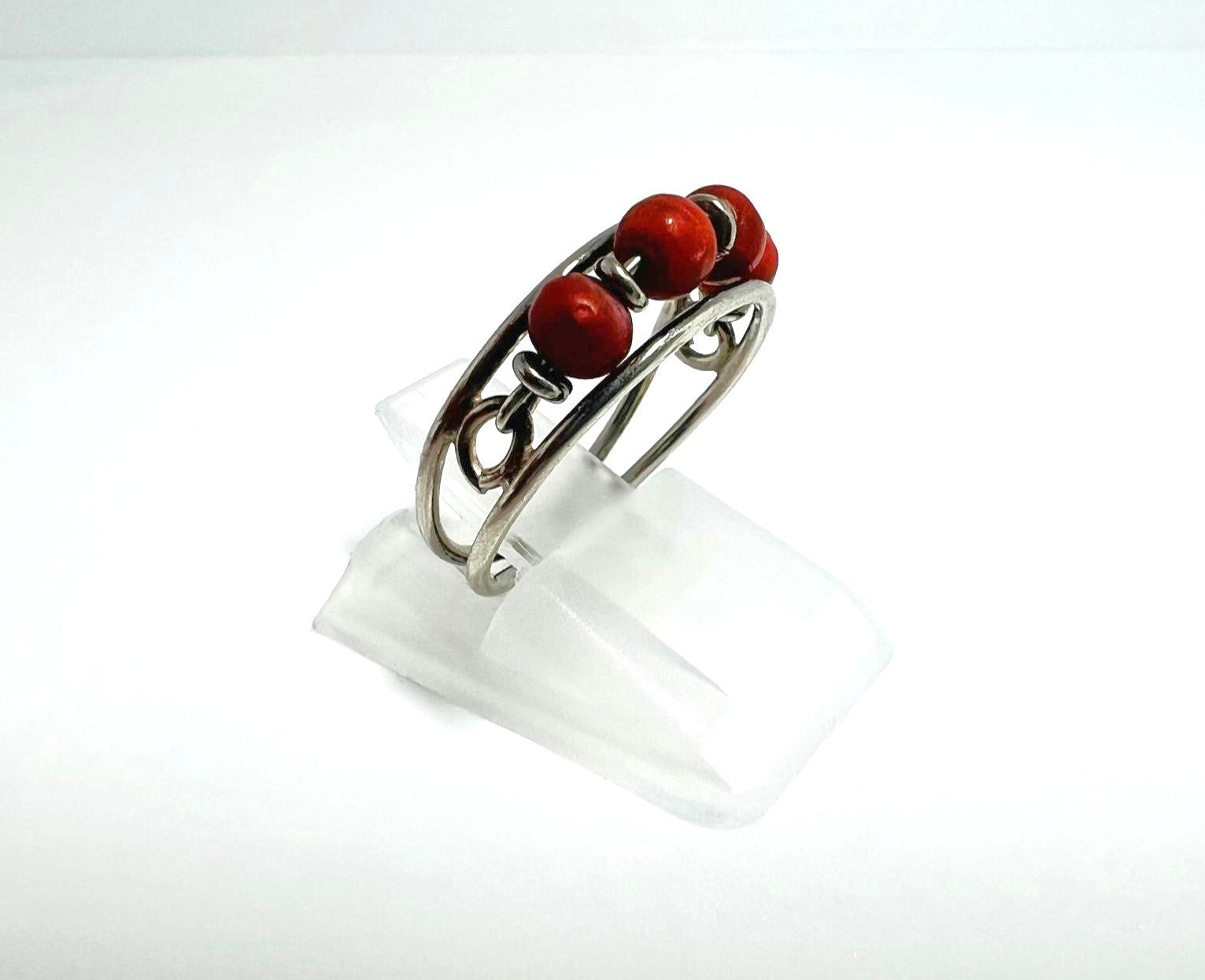 830er Silber Ring mit Mittelmeer Korallen