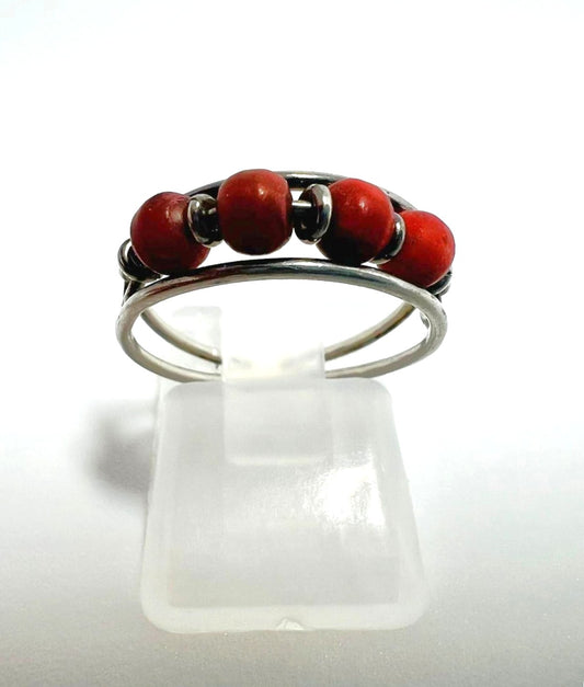 830er Silber Ring mit Mittelmeer Korallen