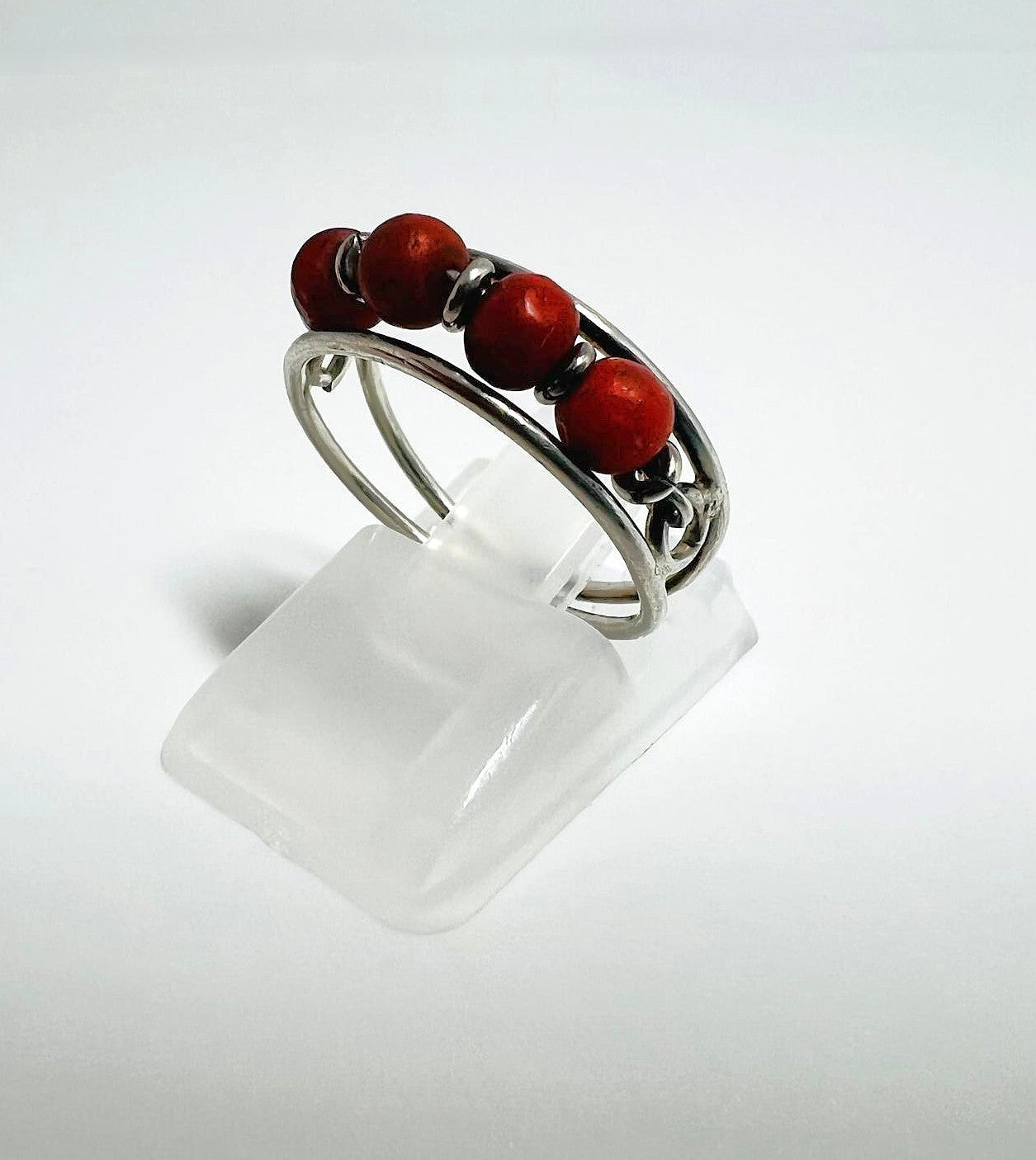 830er Silber Ring mit Mittelmeer Korallen