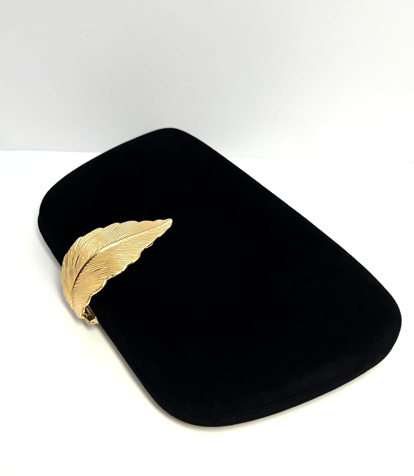 Elegante Abendtasche Clutch Schwarz Samt Gold Verschluss Schulterkette