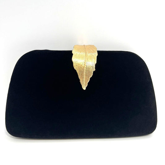 Elegante Abendtasche Clutch Schwarz Samt Gold Verschluss Schulterkette