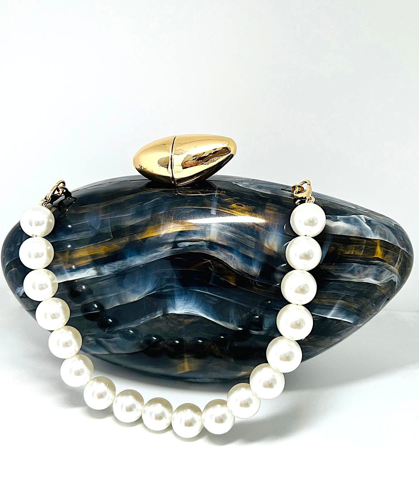 Muschel-Clutch marmoriert Resin/Acryl Hardcase