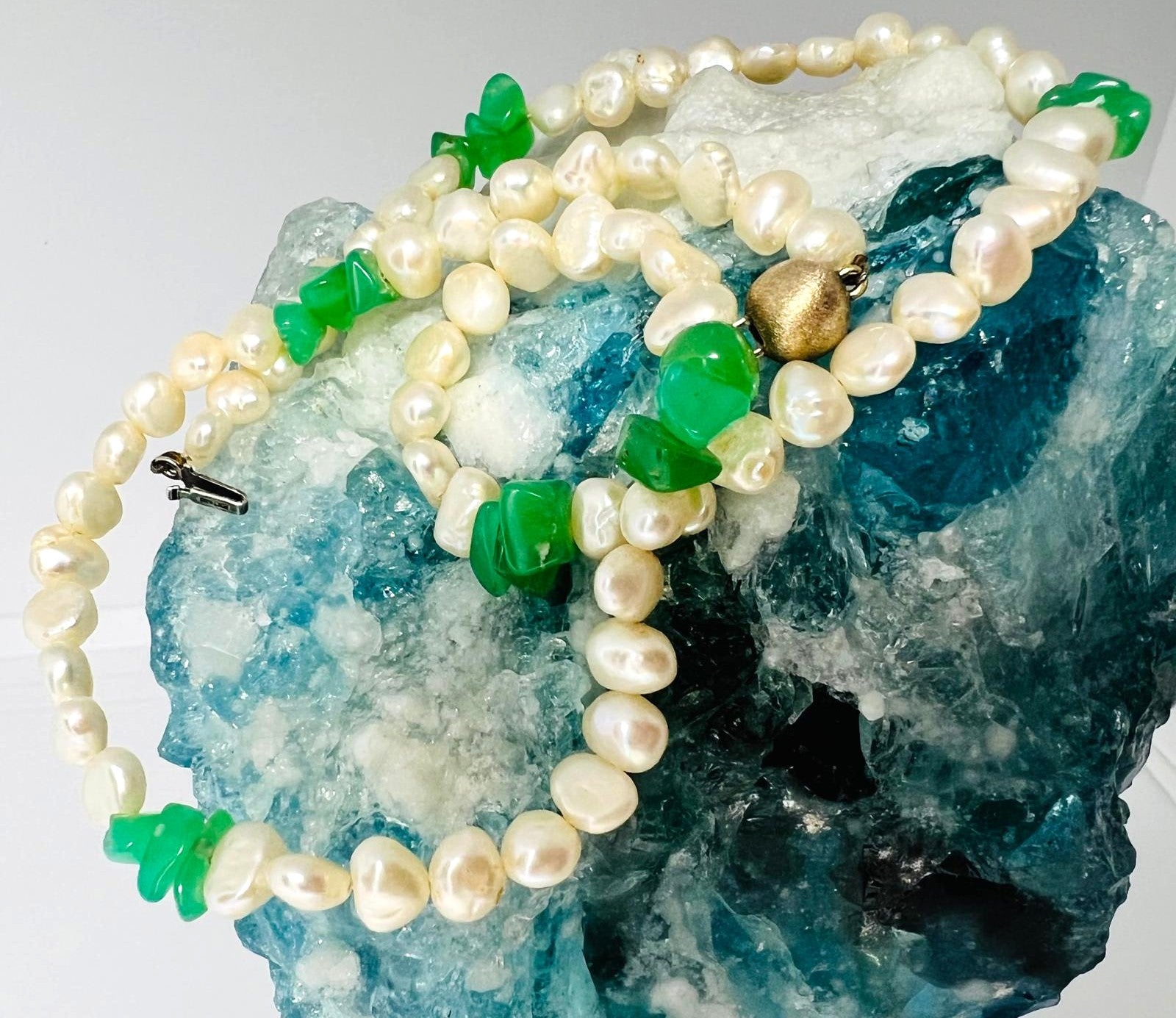 Süßwasserperlen Kette 40 cm mit Chrysopras-Chips 