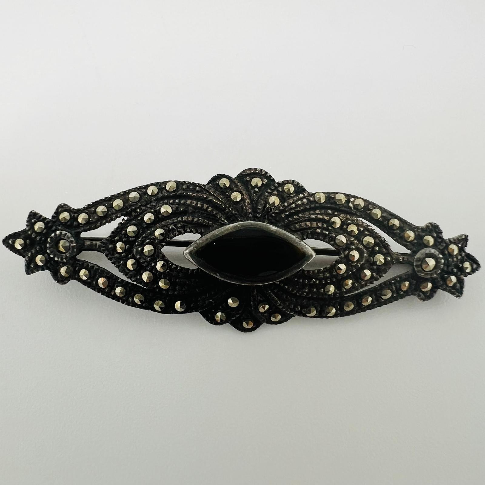 Art Deco Markasit Onyx Brosche