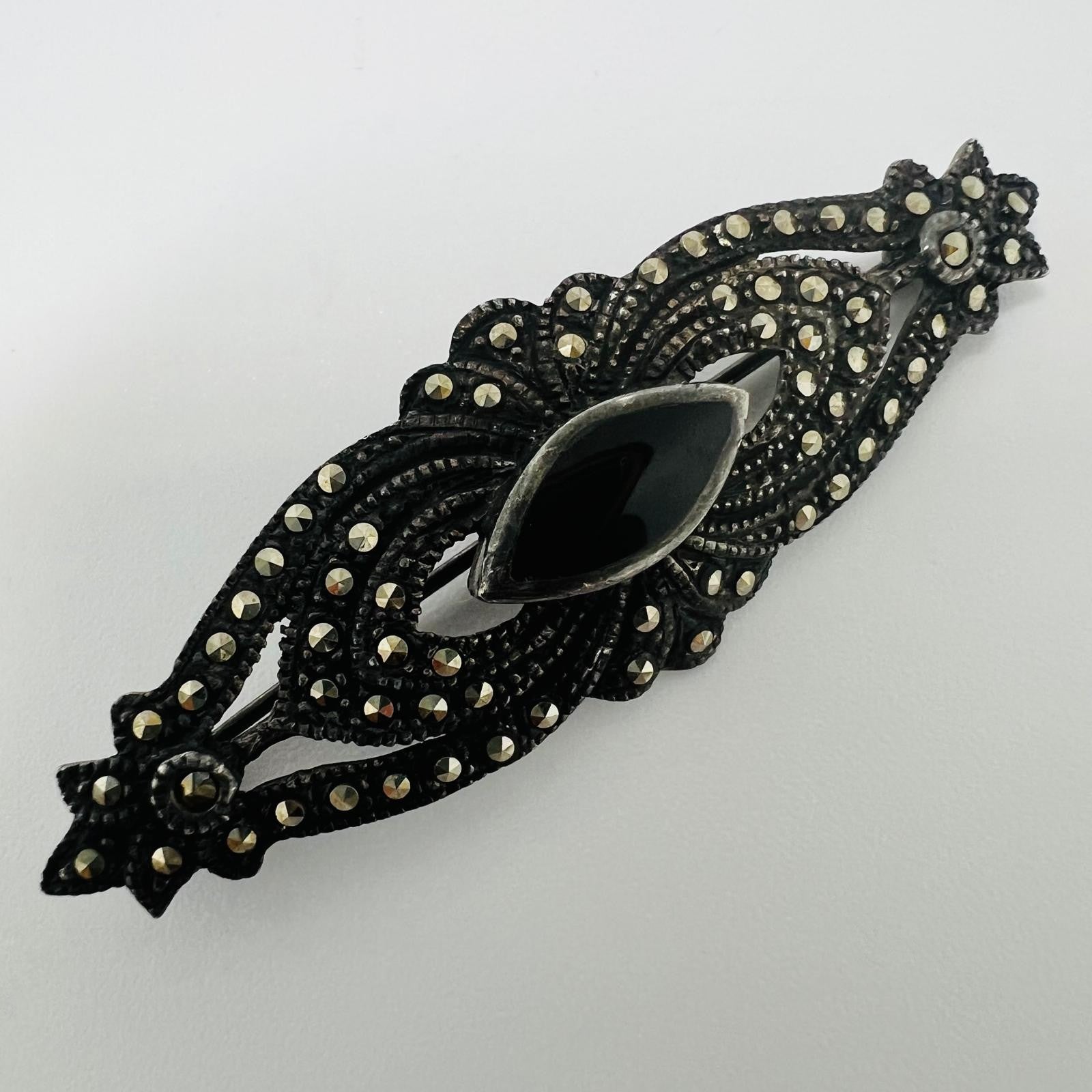 Art Deco Markasit Onyx Brosche