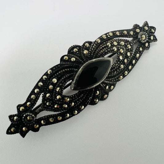Art Deco Markasit Onyx Brosche