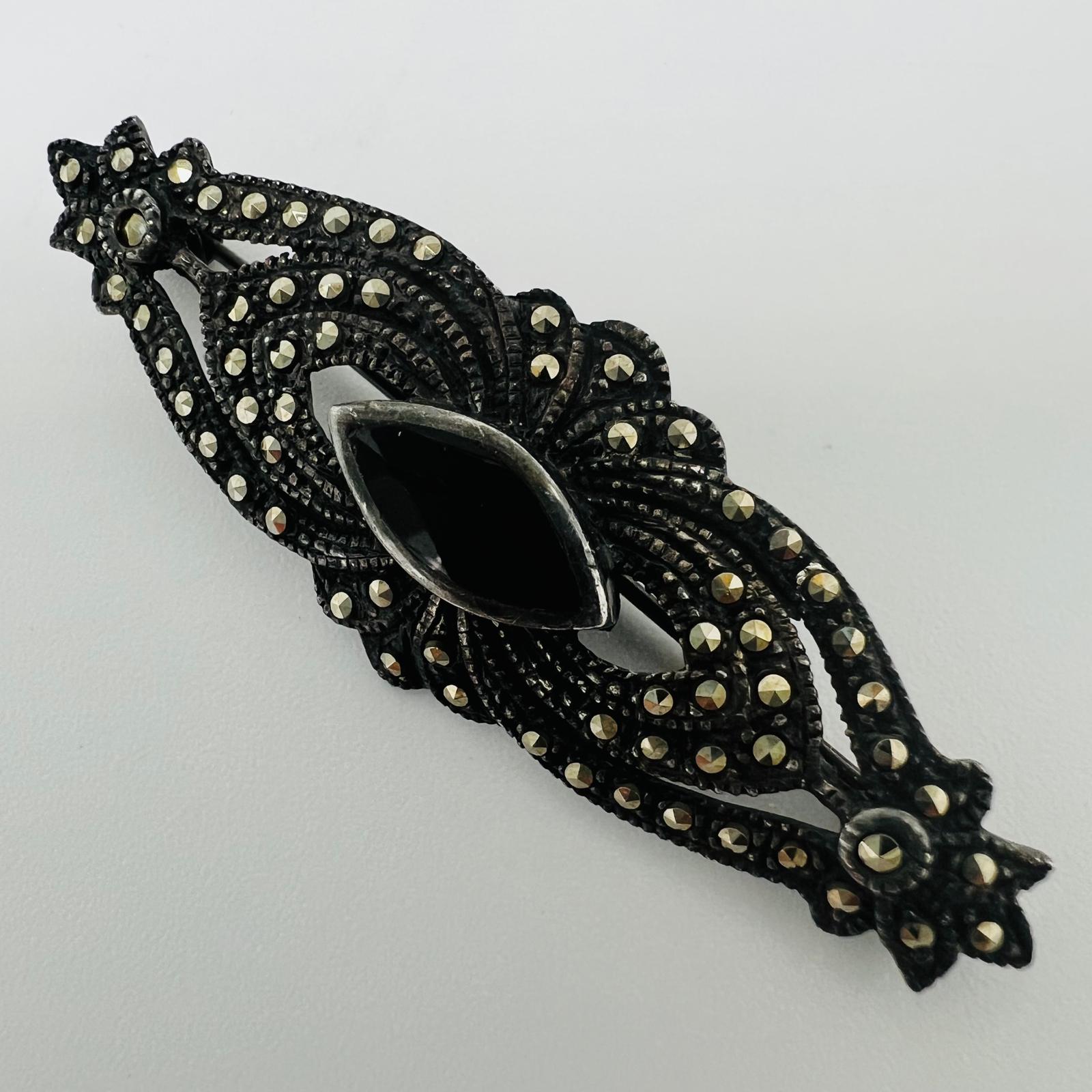 Art Deco Markasit Onyx Brosche