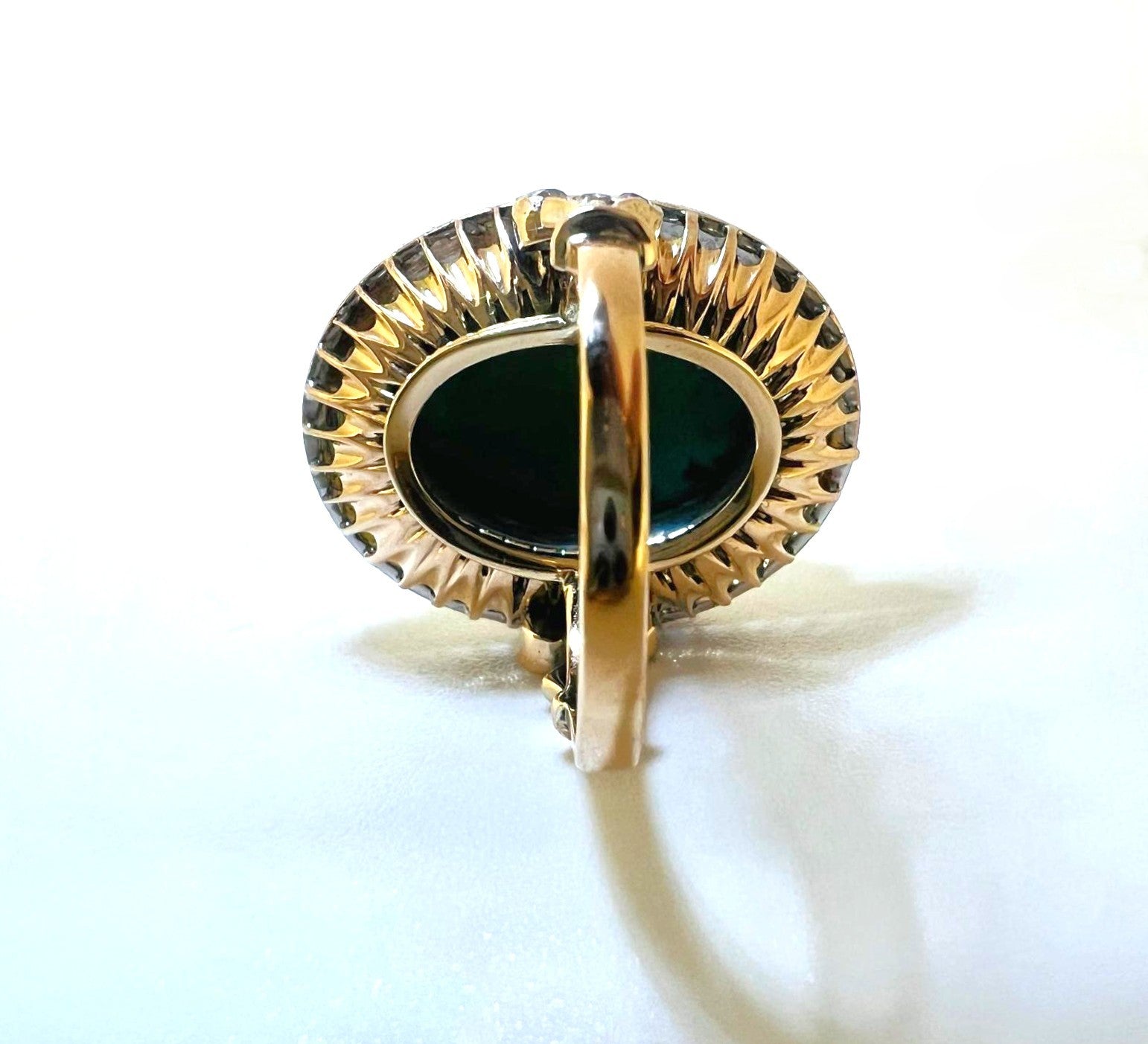  14K Goldring Türkis Cabochon & 26 Rosenschliff-Diamanten