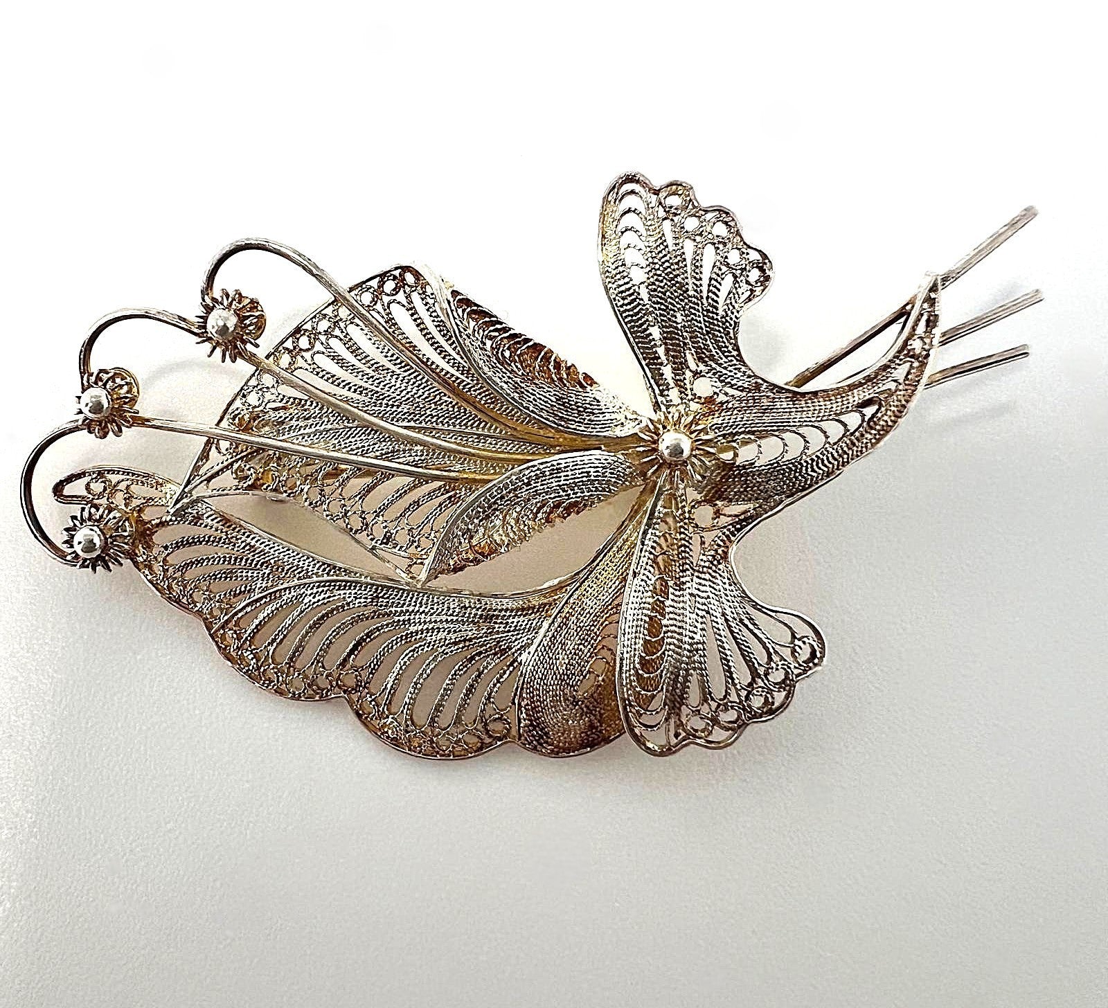 Italienische 925 Silber Filigran-Brosche