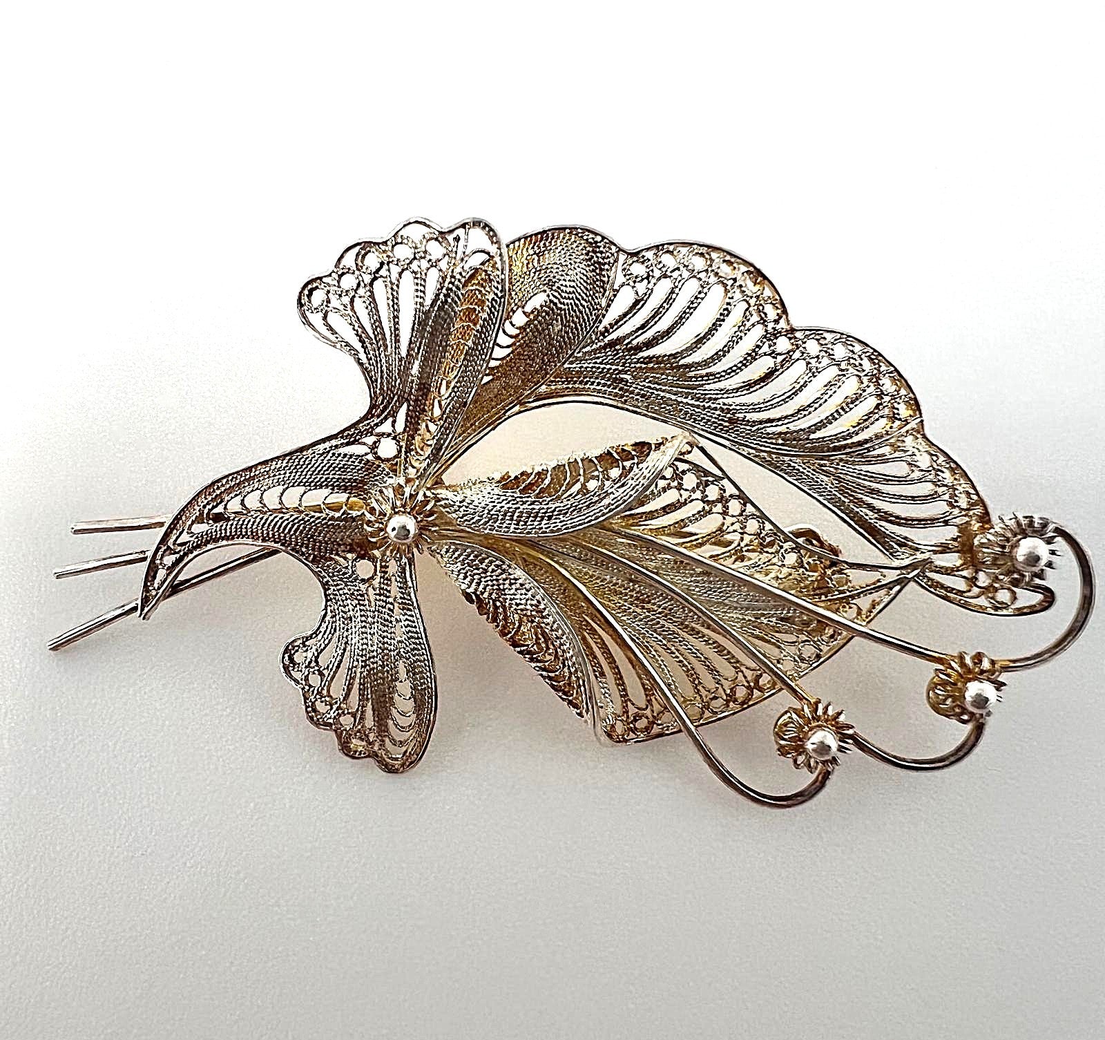 Italienische 925 Silber Filigran-Brosche