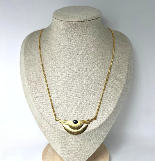 Art Deco Kette goldfarben mit Hämatit-Cabochon 