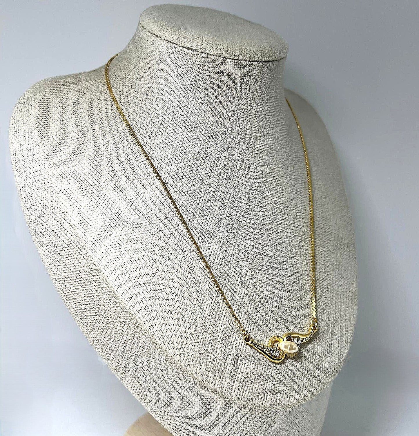 Vintage Kette goldfarben Süßwasserperle & Zirkonia 