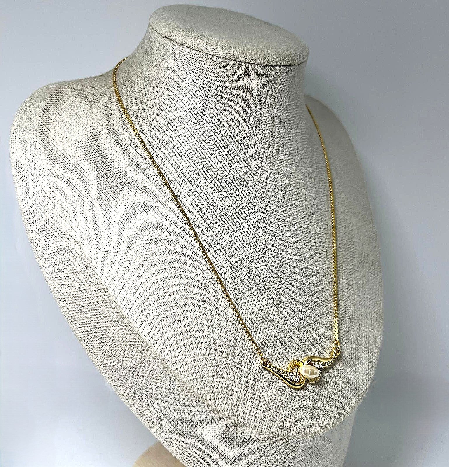 Vintage Kette goldfarben Süßwasserperle & Zirkonia 