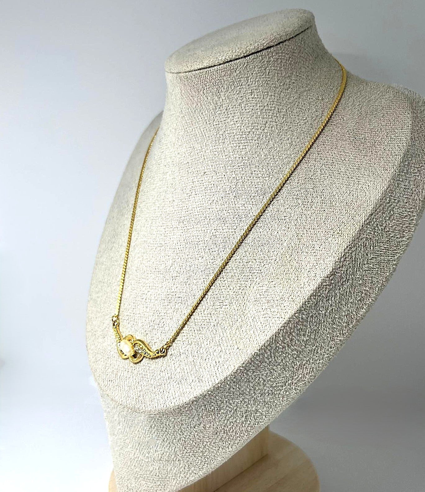 Vintage Kette goldfarben Süßwasserperle & Zirkonia 