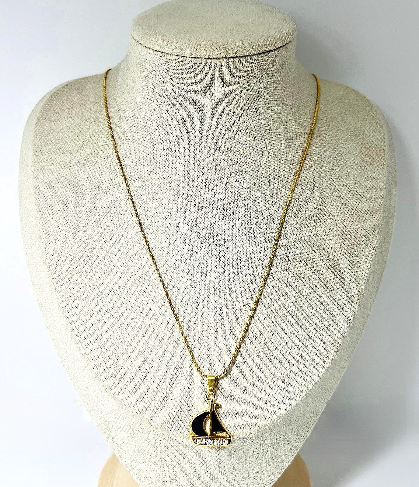 Original Vintage Kette 18K Vergoldet Raute schwarz, Auswahl/Varianten, 40 cm