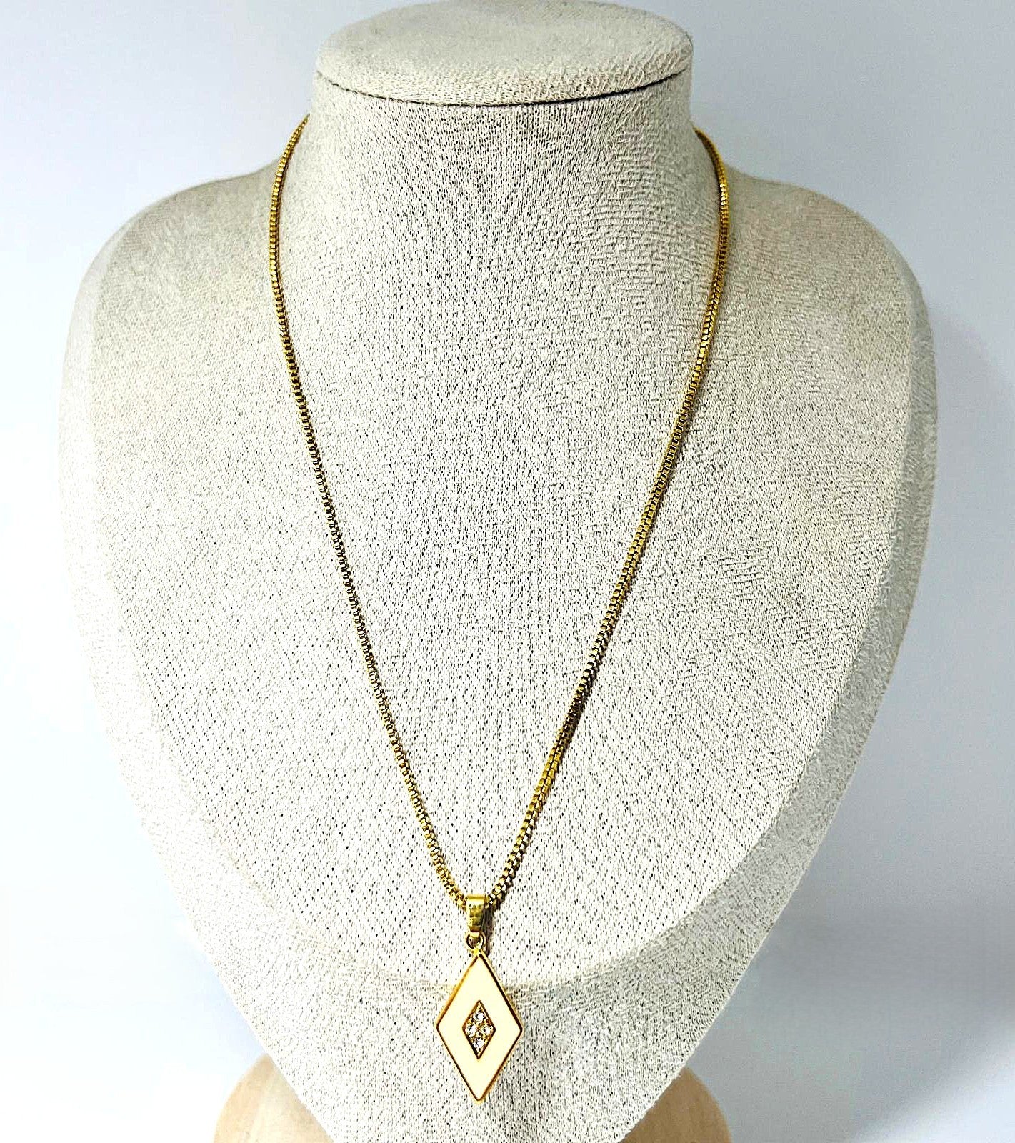 Original Vintage Kette 18K Vergoldet Raute schwarz, Auswahl/Varianten, 40 cm