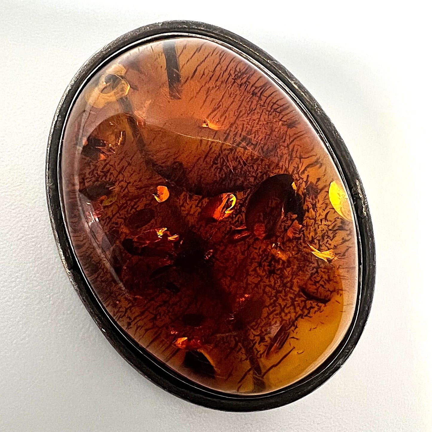 Bernsteinbrosche Silber