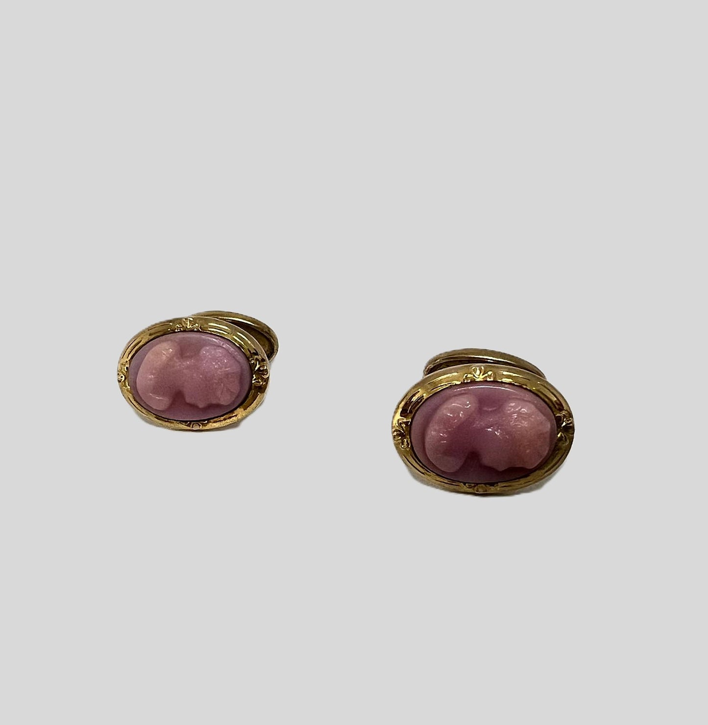Antike Art Deco Manschettenknöpfe Gemme Rosa Glaspaste Vergoldet 1930er