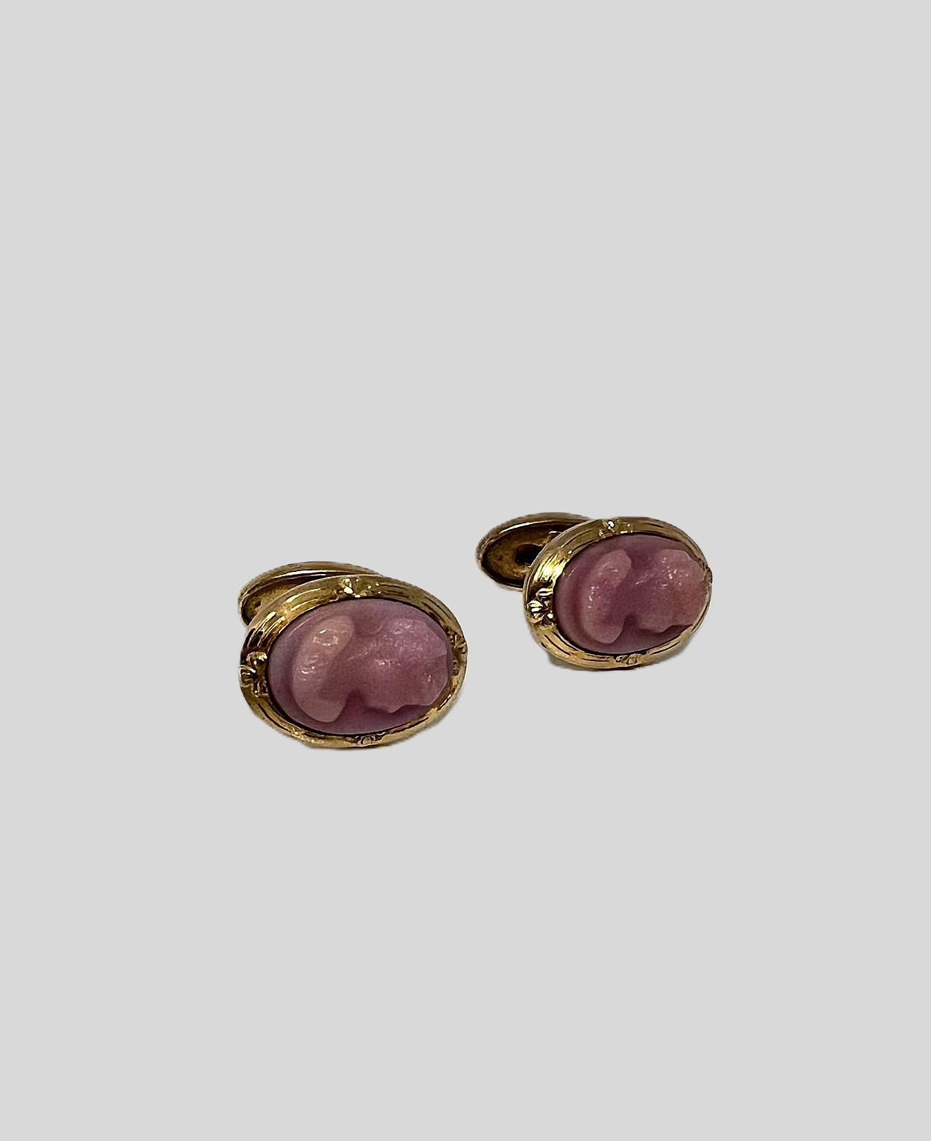 Antike Art Deco Manschettenknöpfe Gemme Rosa Glaspaste Vergoldet 1930er