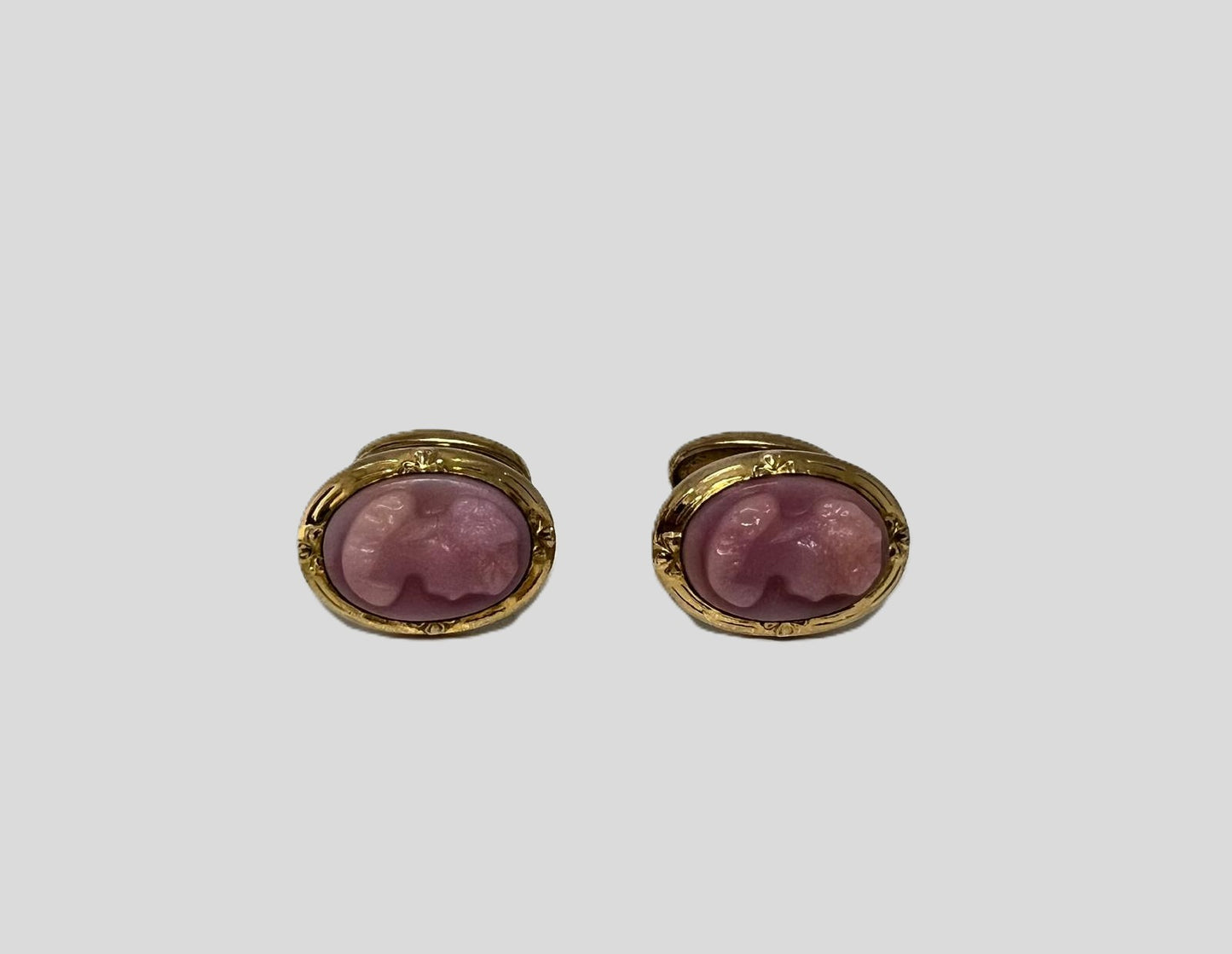 Antike Art Deco Manschettenknöpfe Gemme Rosa Glaspaste Vergoldet 1930er