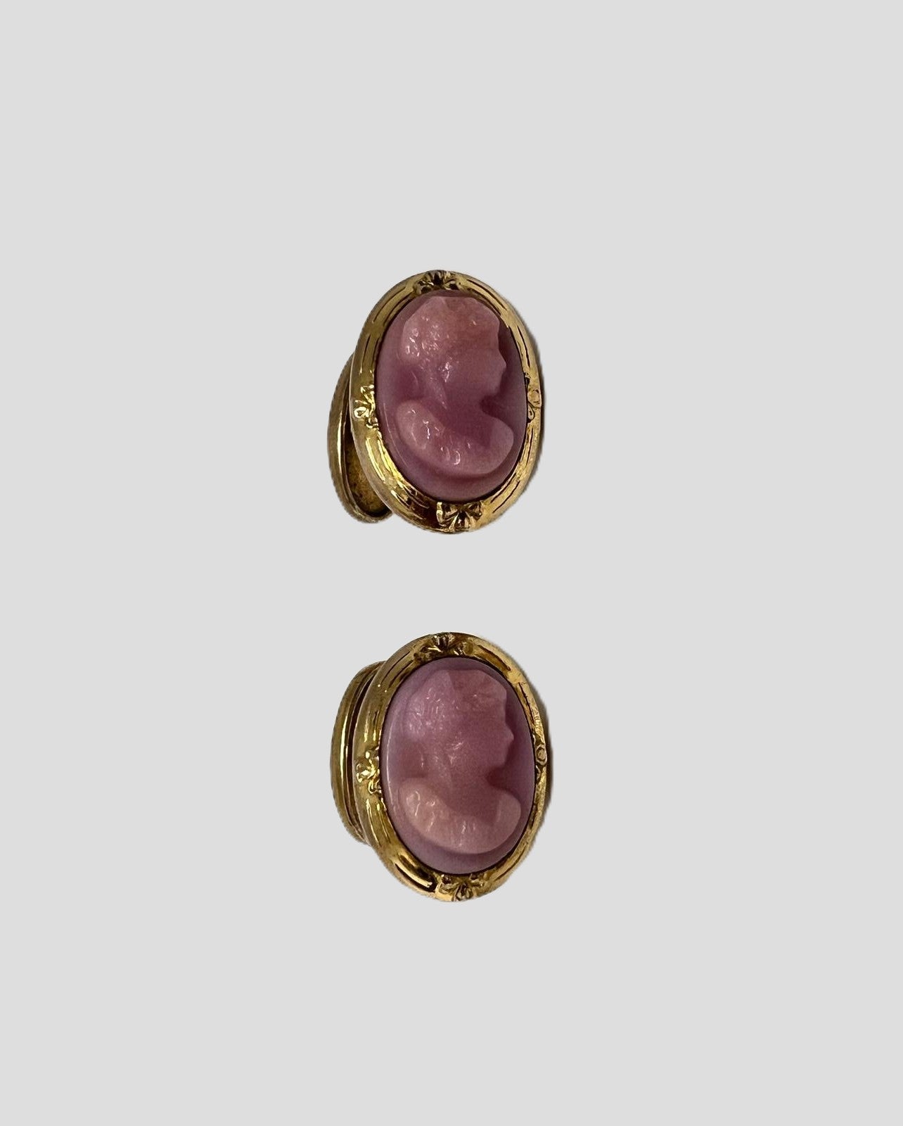 Antike Art Deco Manschettenknöpfe Gemme Rosa Glaspaste Vergoldet 1930er
