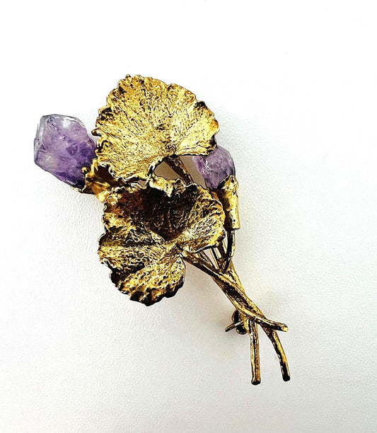 Vintage 333 Goldbrosche mit Amethyst