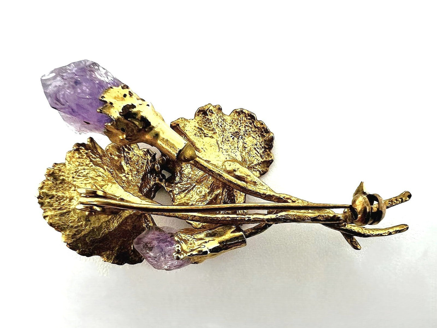 Vintage 333 Goldbrosche mit Amethyst