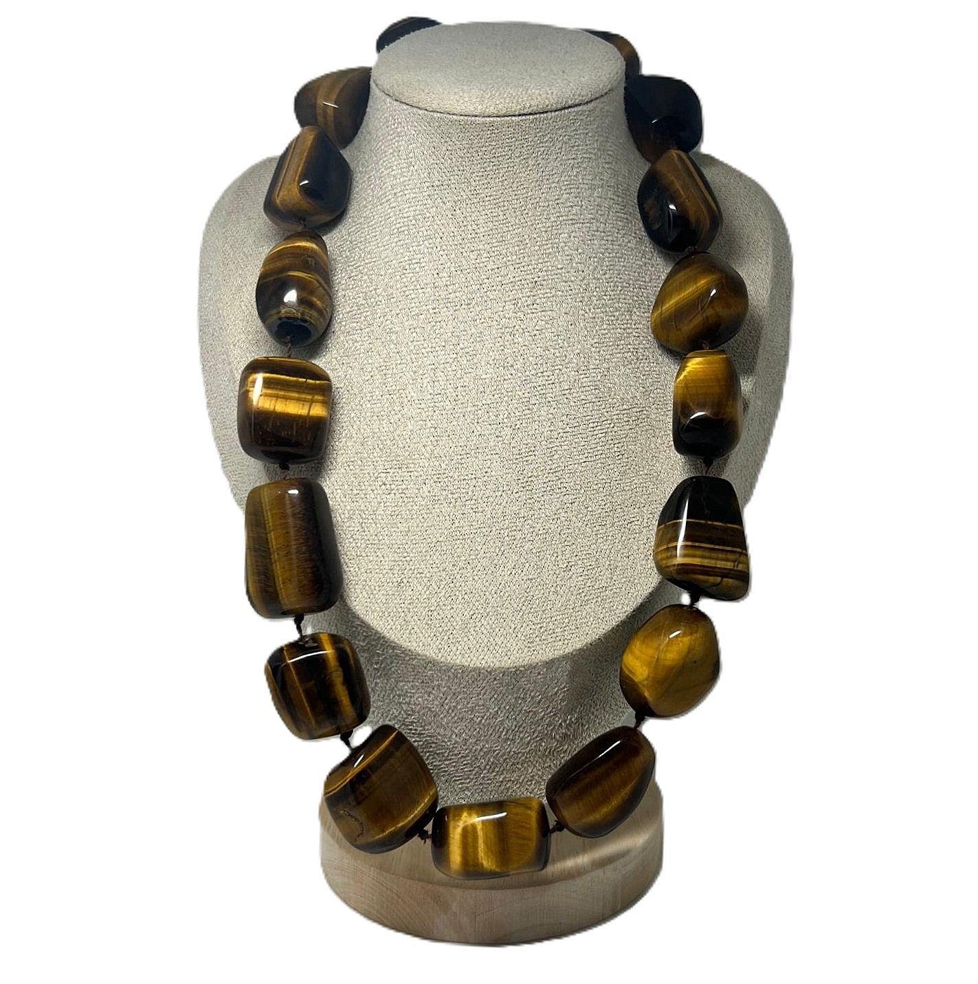 XXL Tigerauge Edelsteinkette Designer Statement Collier, handgeknotet, Vintage