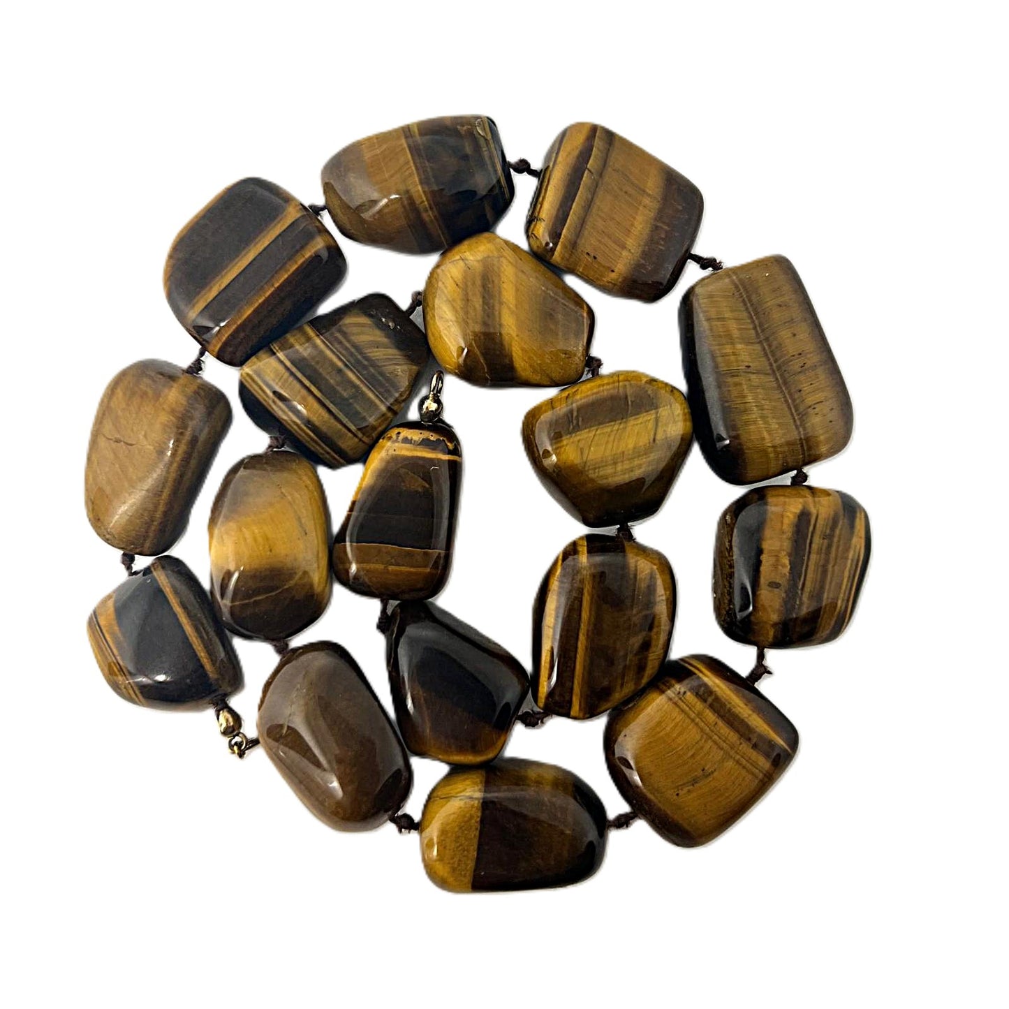 XXL Tigerauge Edelsteinkette Designer Statement Collier, handgeknotet, Vintage