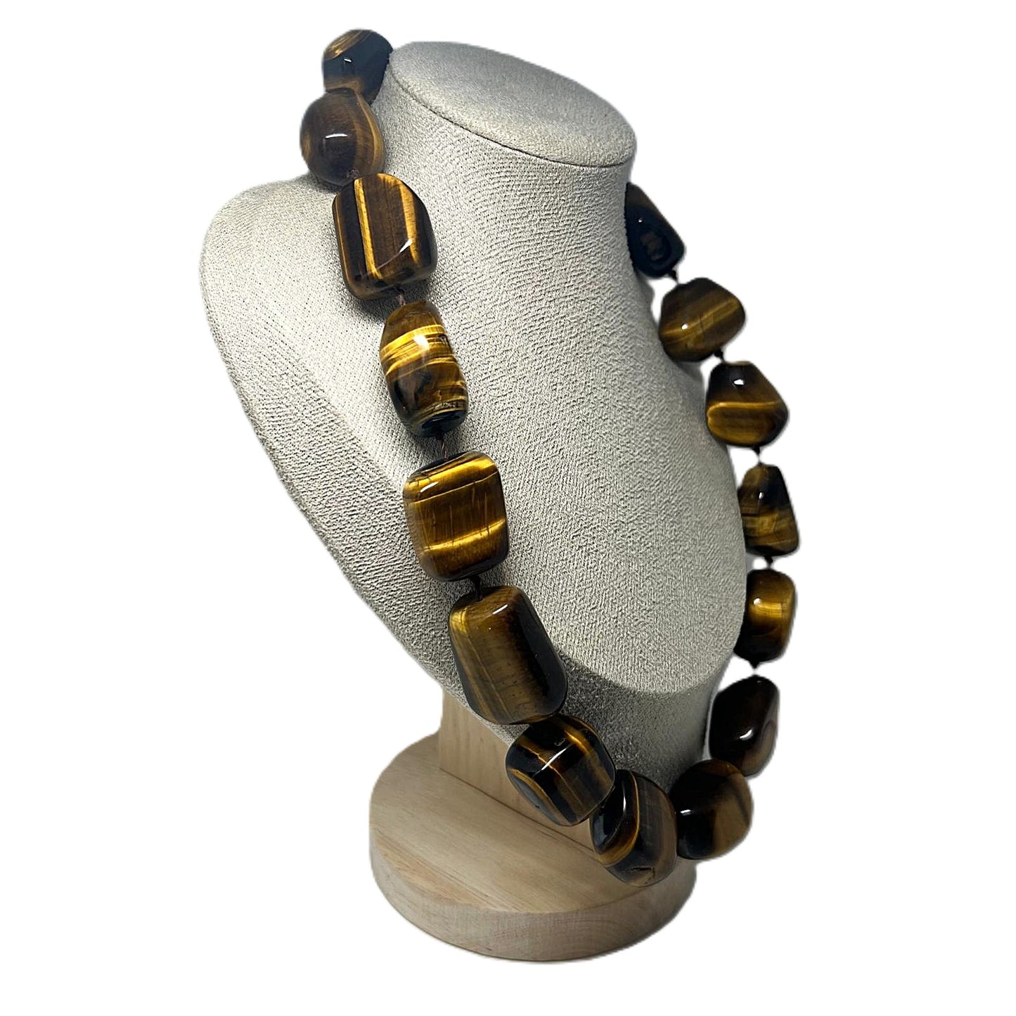 XXL Tigerauge Edelsteinkette Designer Statement Collier, handgeknotet, Vintage