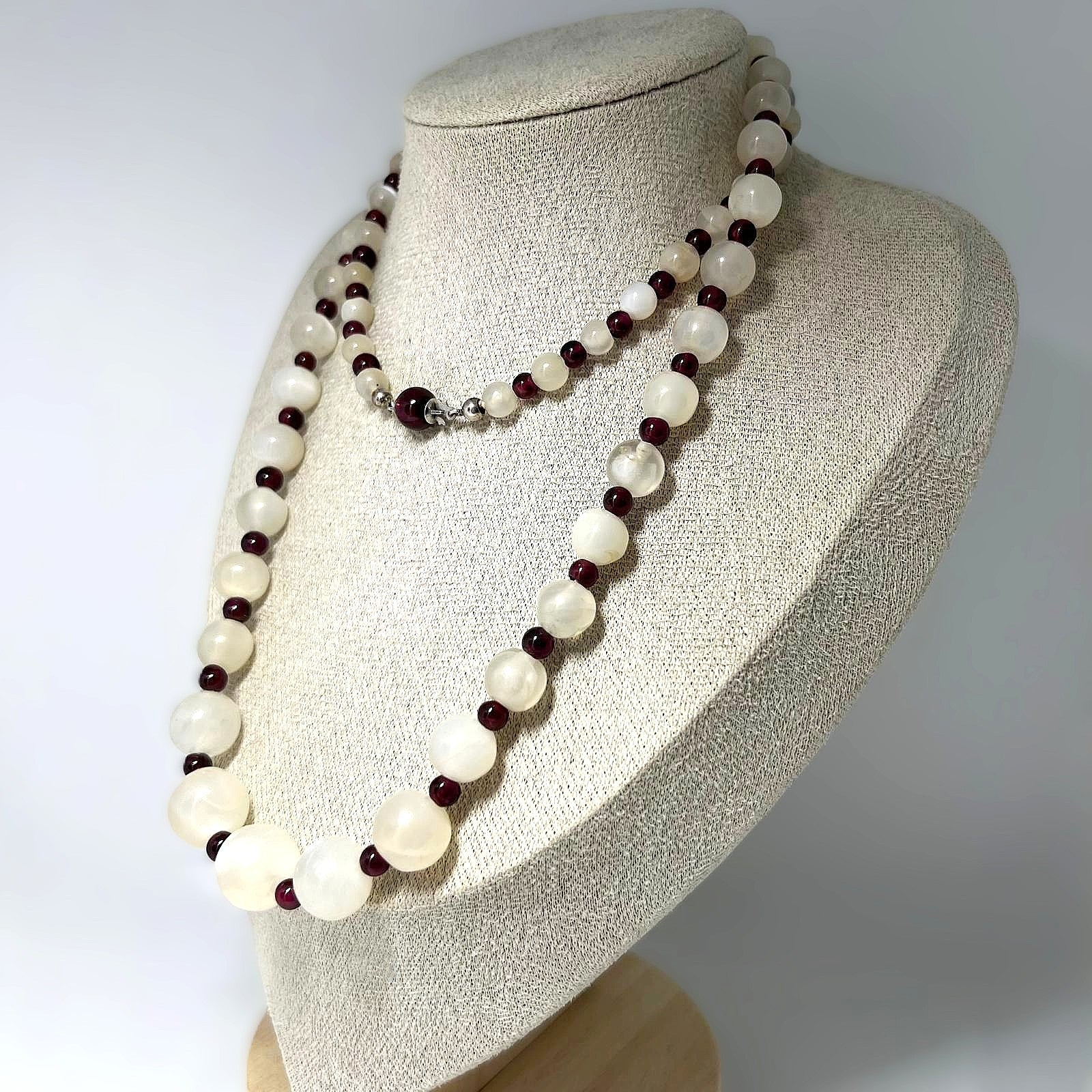 Vintage Perlmutt Granat Perlenkette