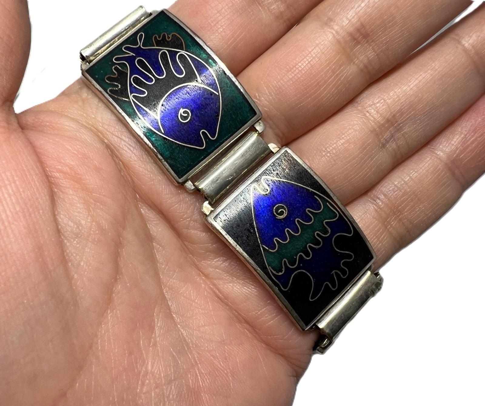 Emaille Armband Silber Fisch Design 