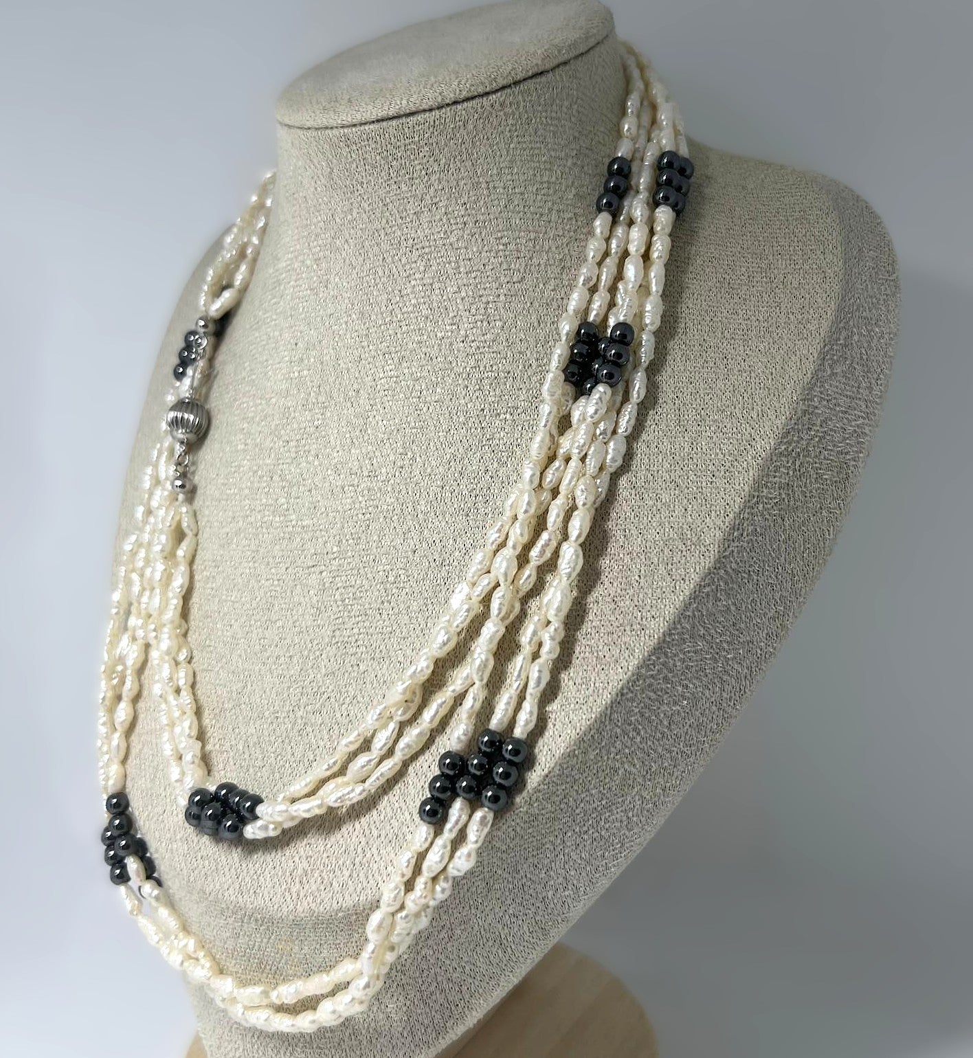 Vintage Süßwasserperlen Kette mit Hämatit